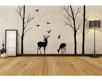 Birch Tree and Deer Wall Decals - Tree Nursery Wall Art - Woodland Nursery Decor 